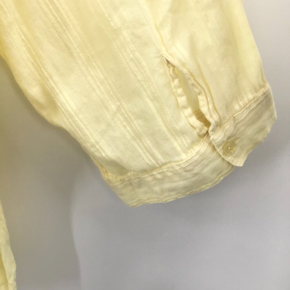 Gauzy Lemon Yellow Boho Top 32W Cotton Jacquard Embroidered Roll Tab Semi-Sheer - Picture 14 of 15